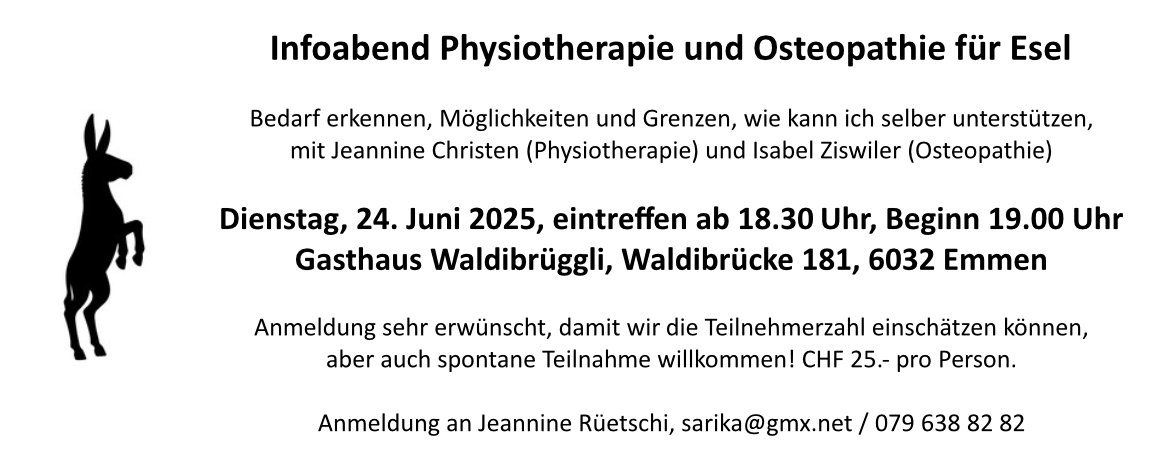 Infoabend Physiotherapie und Osteopathie für Esel Infoabend Physiotherapie und Osteopathie für Esel